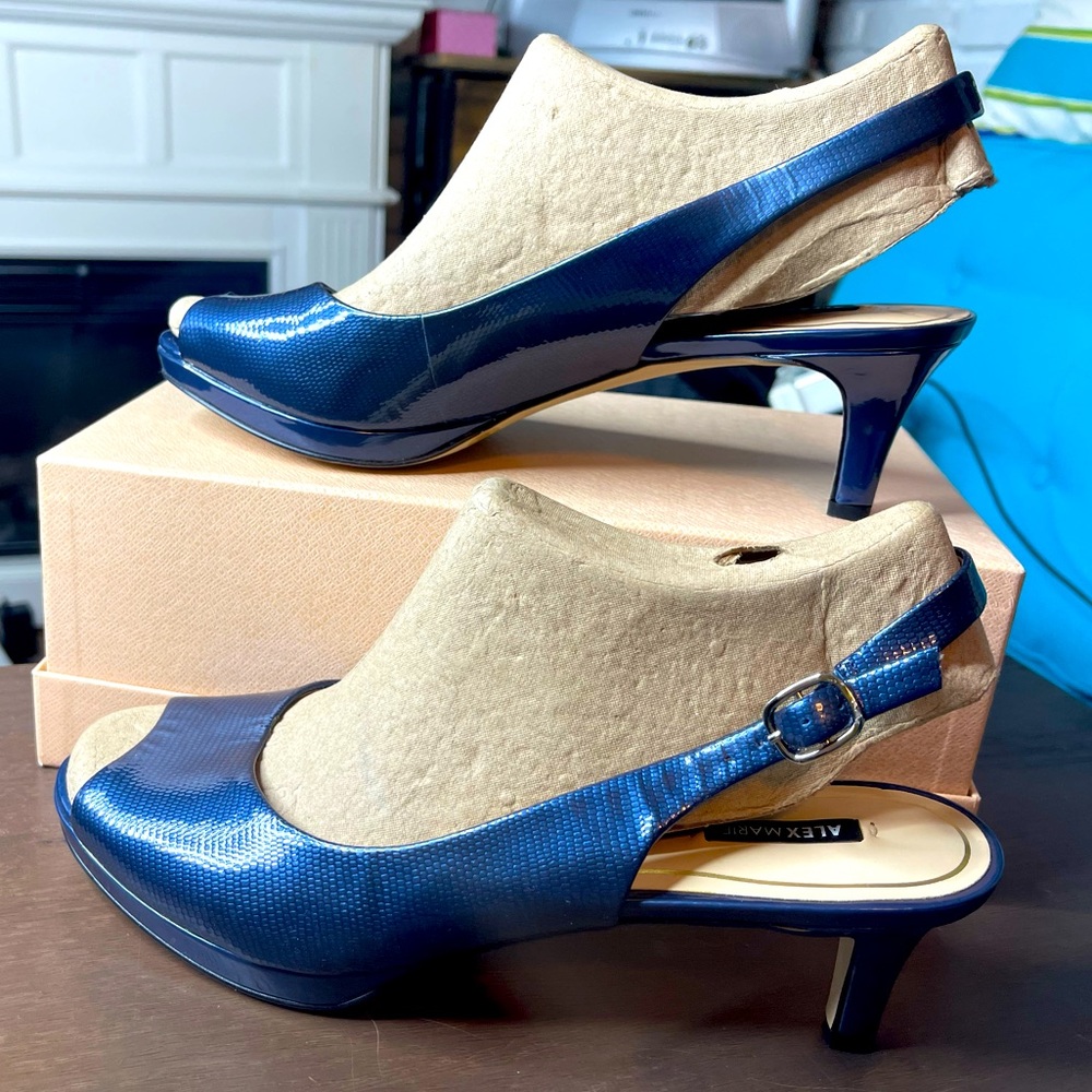 Blue Low Platform Peeptoe Slingback Heel